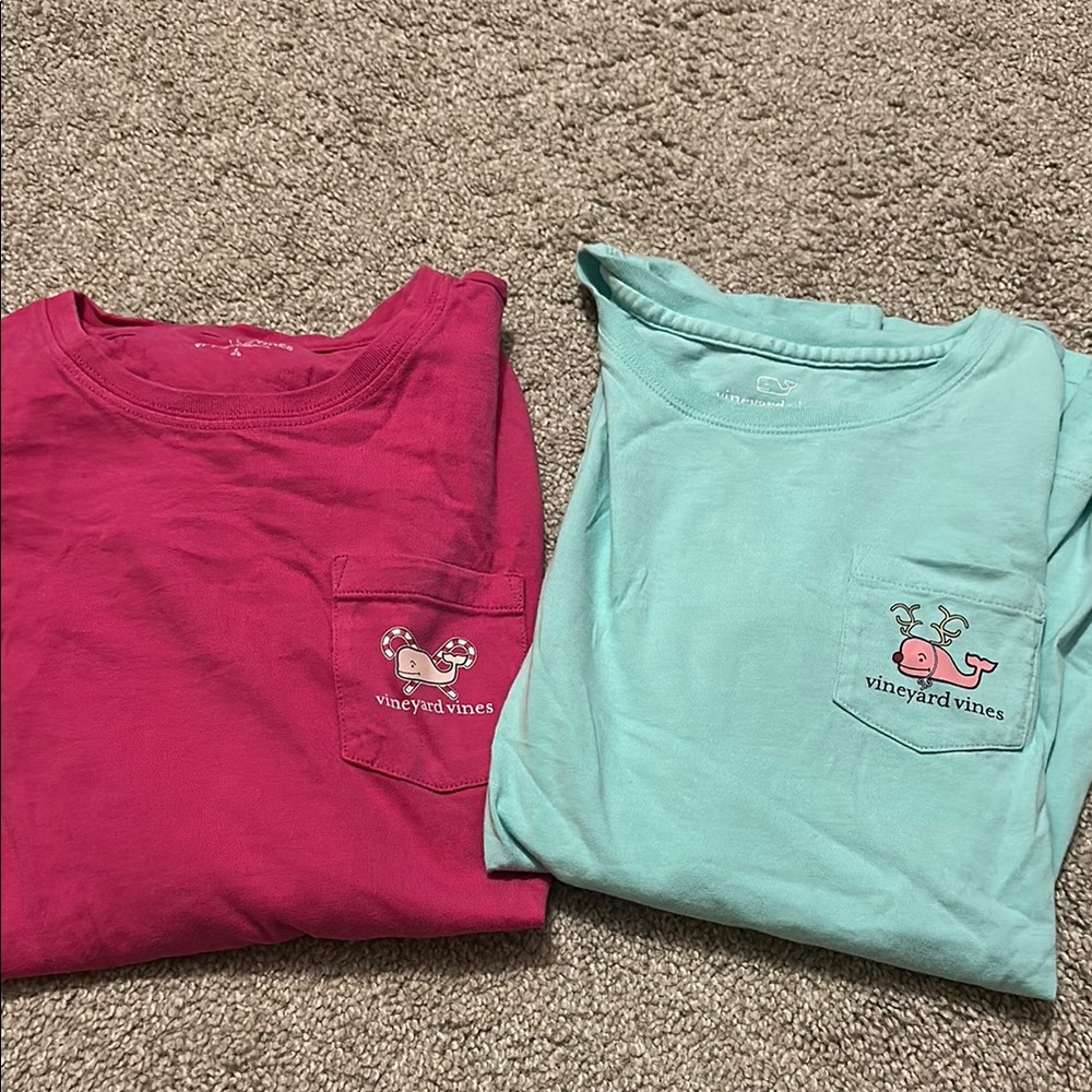 Vineyard Vines Red and Light Blue Whale Pocket Tees
